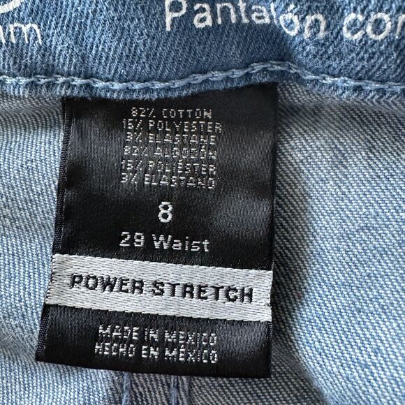 Mossimo SZ 8 Jean Shorts Button-Fly Frayed Hems Distressed Hi-Rise Stretch Blue - Picture 4 of 5